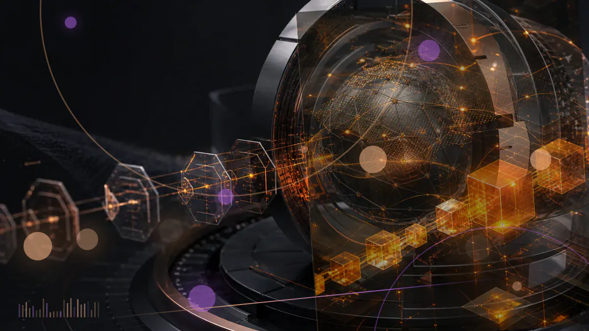 Conceptual illustration of a federal courthouse beside cryptocurrency mining hardware and a fractured digital coin representing the GAW Miners fraud case