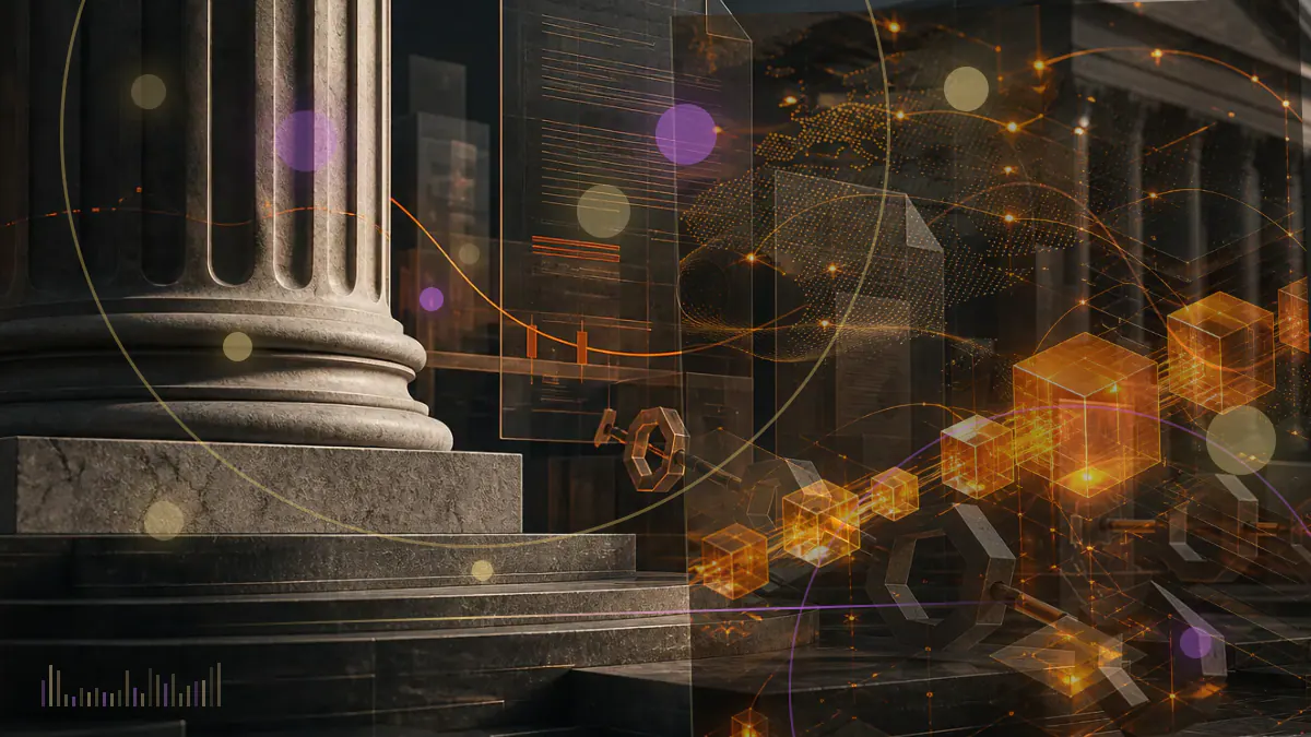 Conceptual illustration of Gemini Earn customer assets locked between an exchange ledger, a crypto lender and a creditor committee’s legal documents