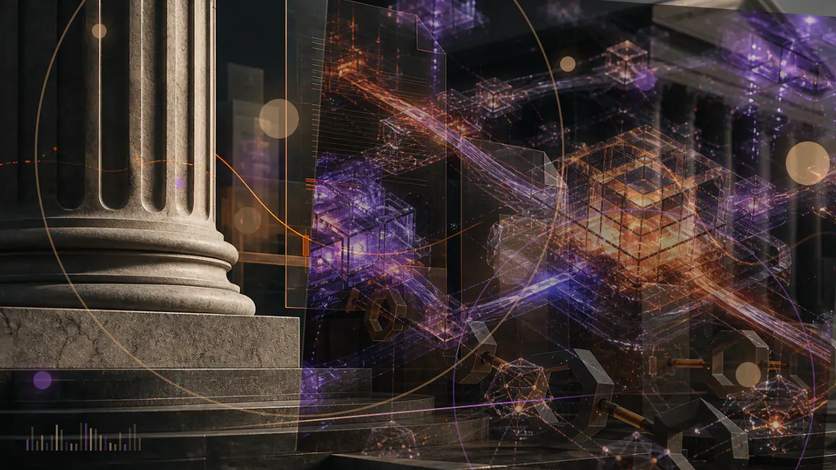 Conceptual illustration of Litecoin entering a regulated exchange gateway while a divided Bitcoin Cash chain remains behind a risk barrier