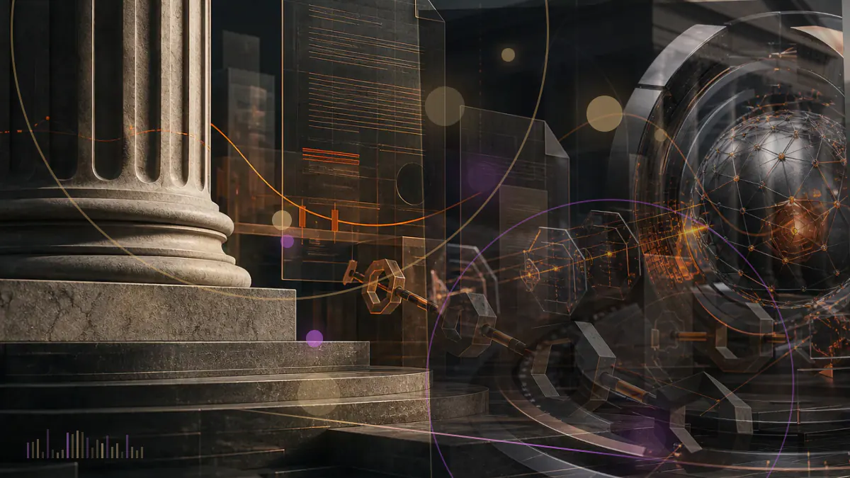 Conceptual illustration of Gemini and Digital Currency Group separated by court filings and frozen digital assets