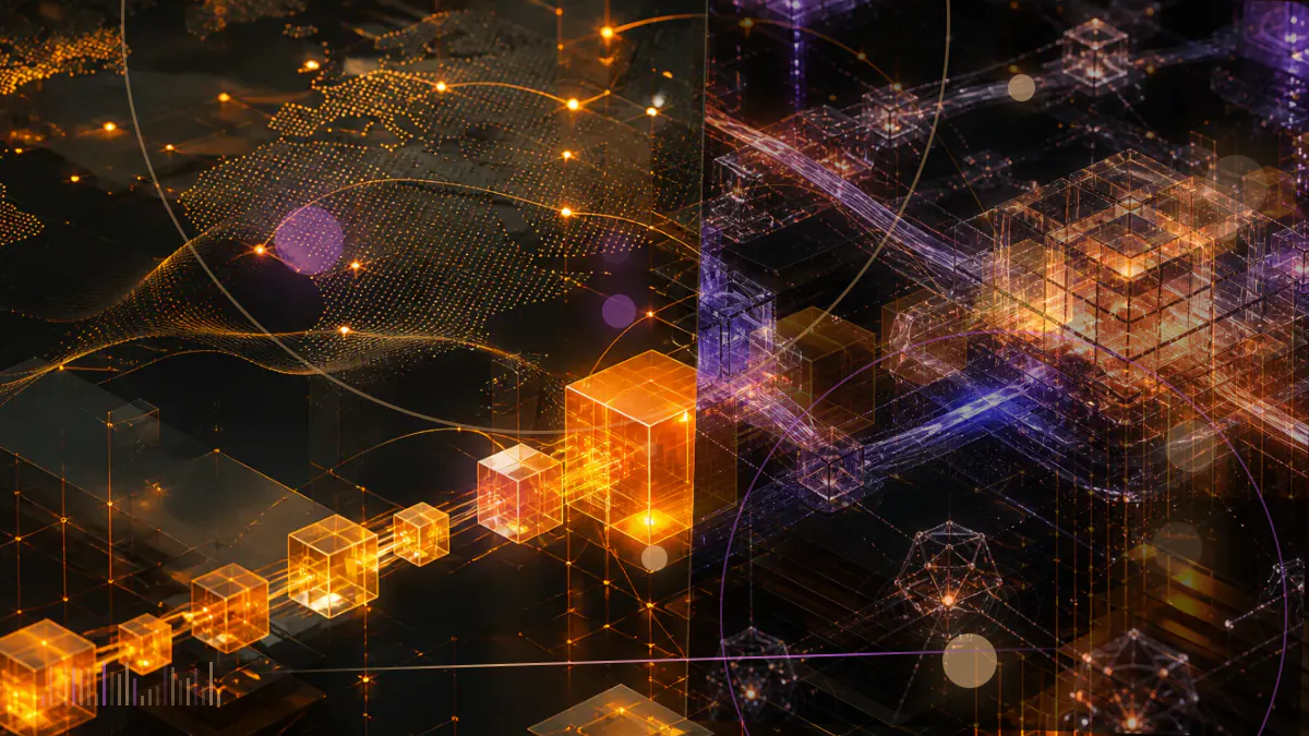 Conceptual illustration of a frozen institutional crypto-lending network linking Genesis, Gemini Earn and disrupted digital-asset liquidity