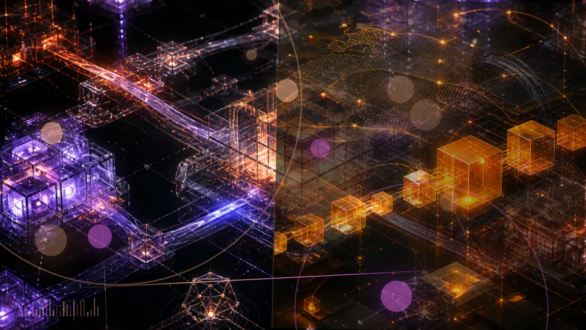 Conceptual illustration of mirrored cryptocurrency trades generating artificial volume beside a federal court ledger