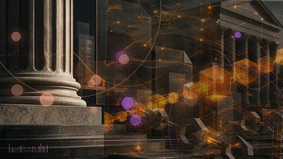Conceptual illustration of five digital assets entering a regulated NYSE Arca exchange-traded fund structure