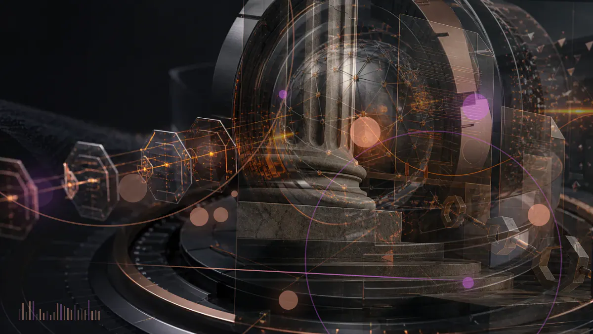 Conceptual illustration of a changing corporate board above a bitcoin trust moving toward an exchange-listed structure