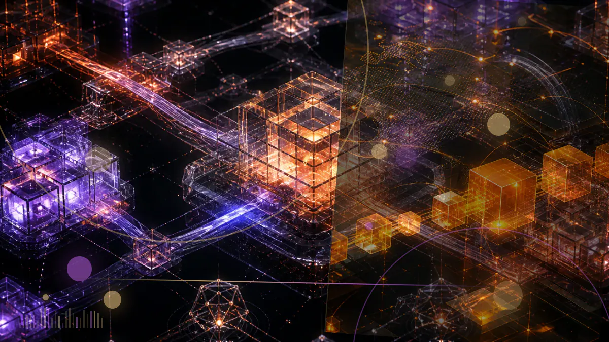 Conceptual illustration of an open source code repository connected to Hedera consensus nodes and an intellectual-property document