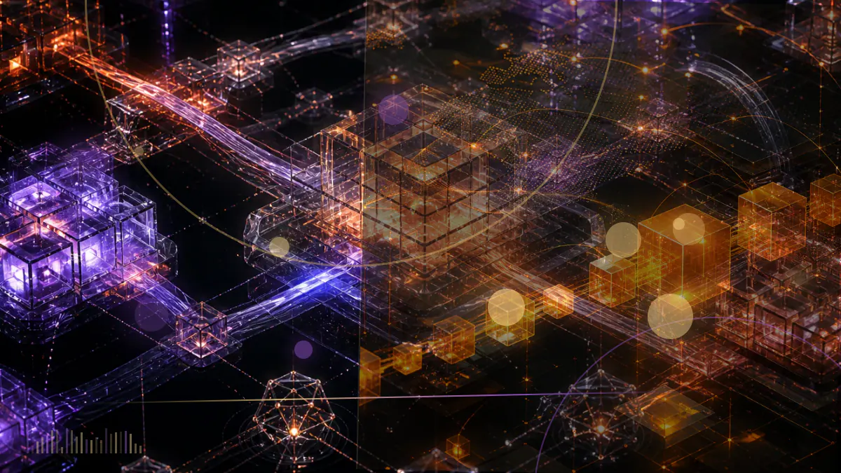 Conceptual illustration of UK tax documents beside cryptocurrency tokens and a digital transaction ledger