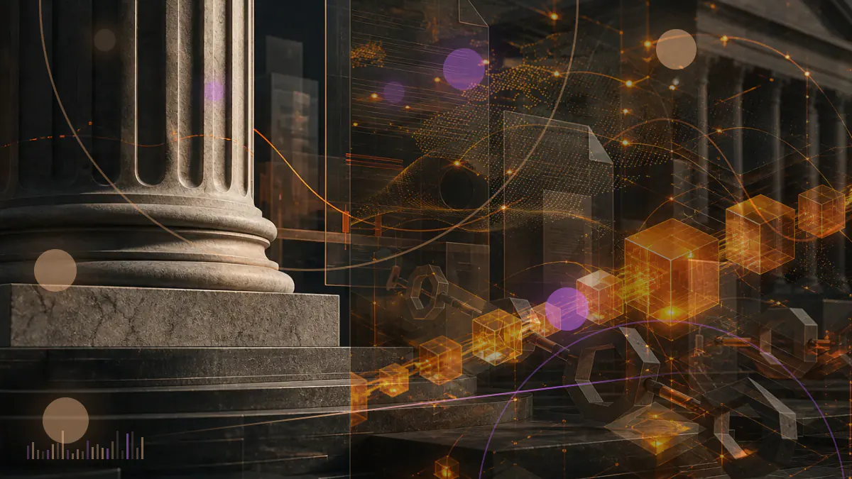 Conceptual illustration of a Hong Kong regulatory ledger connecting digital-asset funds, professional investors and cryptocurrency trading platforms