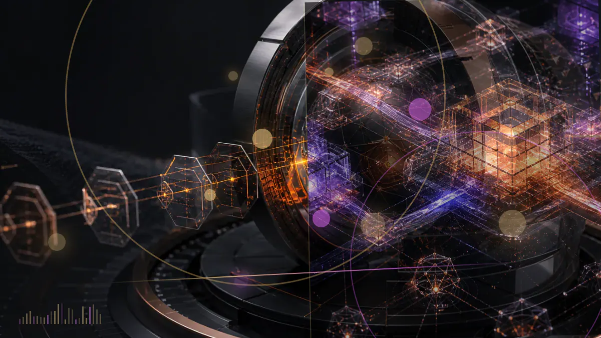 Conceptual illustration of a congressional hearing chamber connected by digital-ledger lines representing competing SEC and CFTC jurisdictions
