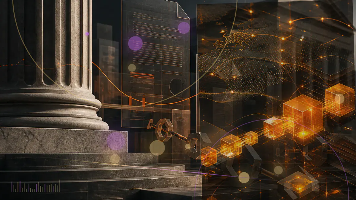 Conceptual illustration of the U.S. Capitol connected to separate SEC and CFTC digital-asset regulatory pathways
