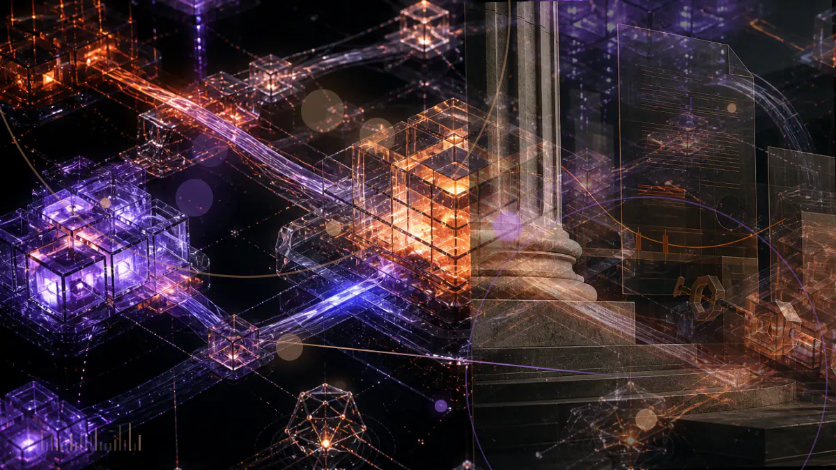 Conceptual illustration of the U.S. Capitol dividing a digital-asset ledger into SEC and CFTC regulatory pathways