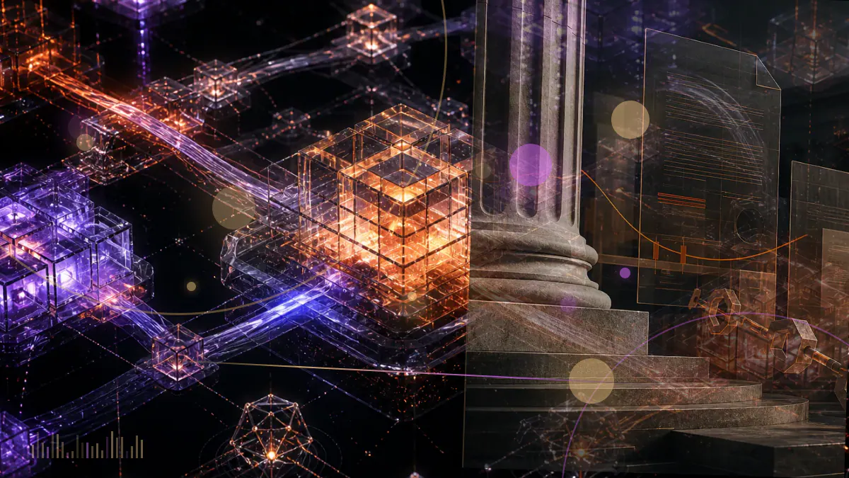 Conceptual illustration of the U.S. Capitol divided between securities and commodities market structures linked by a digital-asset network