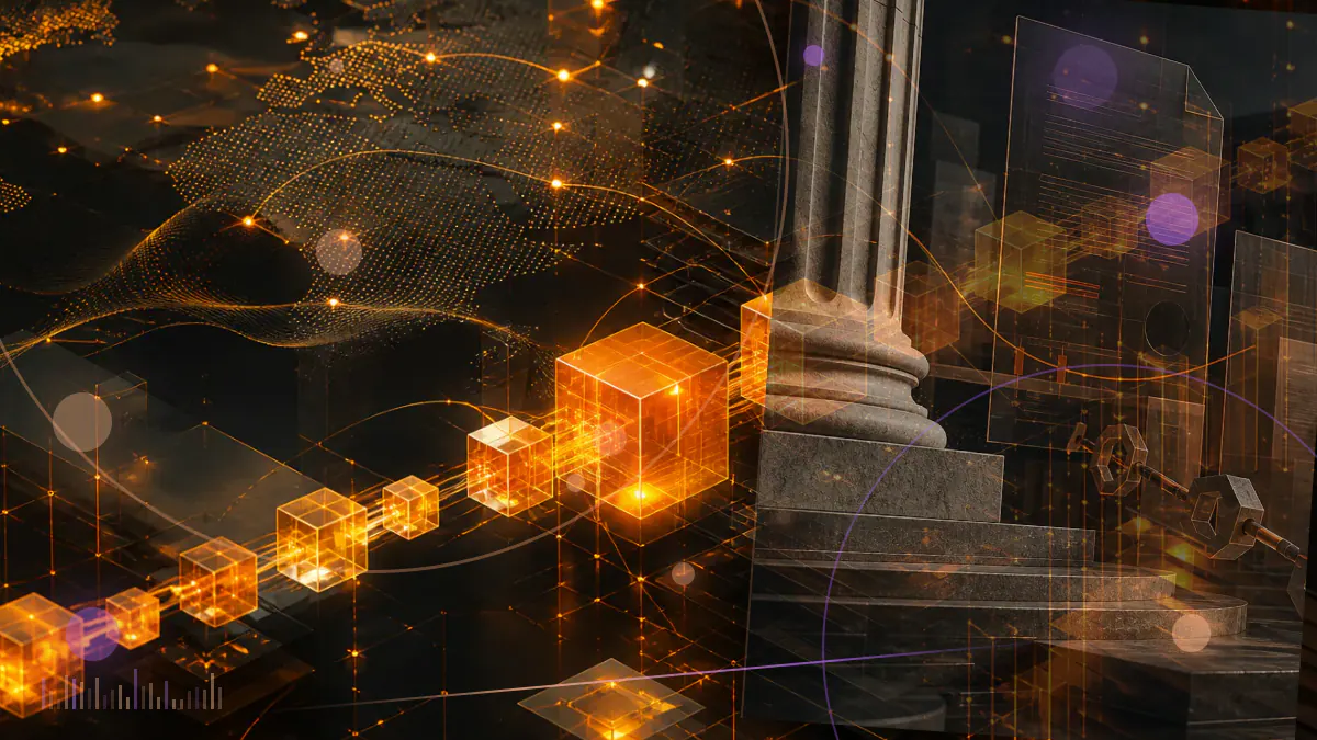Conceptual illustration of interconnected banks settling tokenized currencies across a Stellar-based global payment network