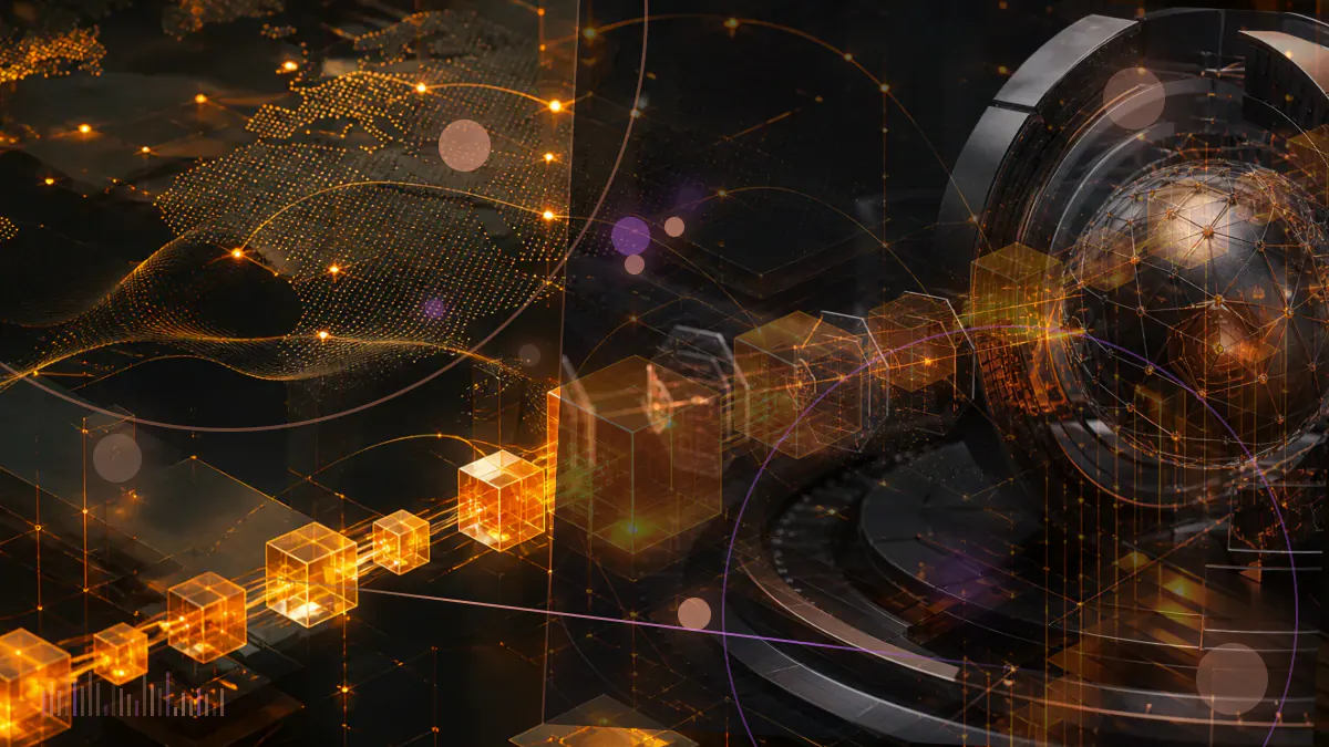 Conceptual illustration of a bitcoin moving through an institutional exchange, clearing and digital-custody network