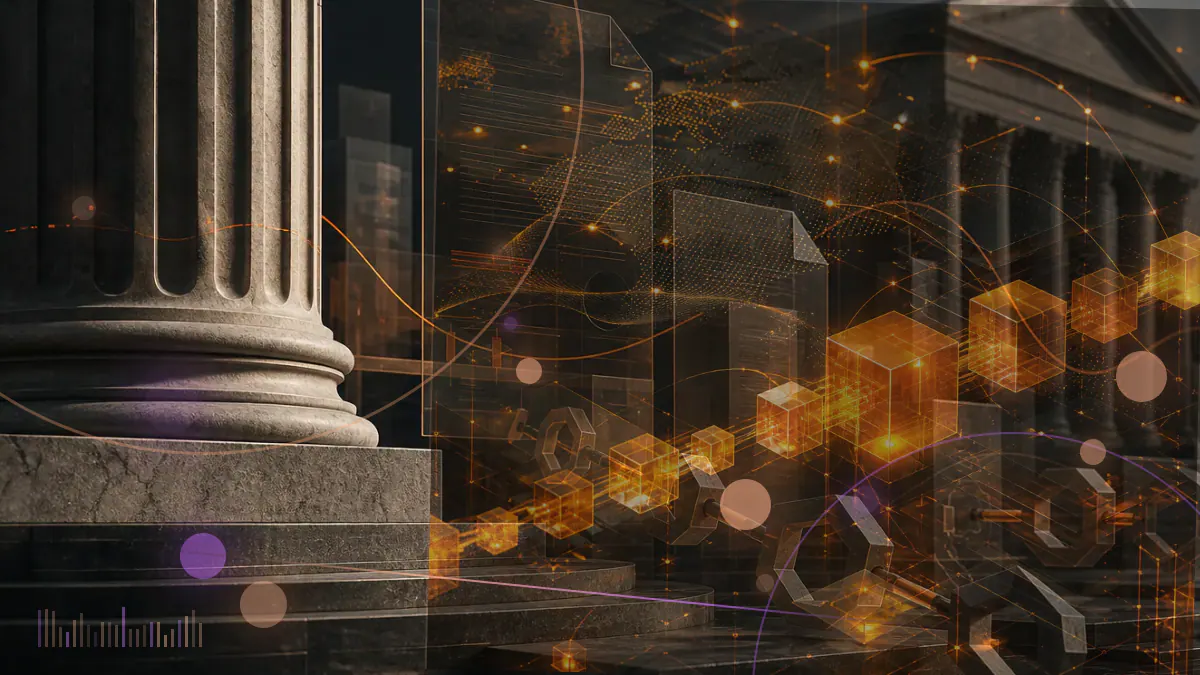 Conceptual illustration of a crypto token entering an Indonesian commodity-futures regulatory framework beside official legal documents and an exchange grid