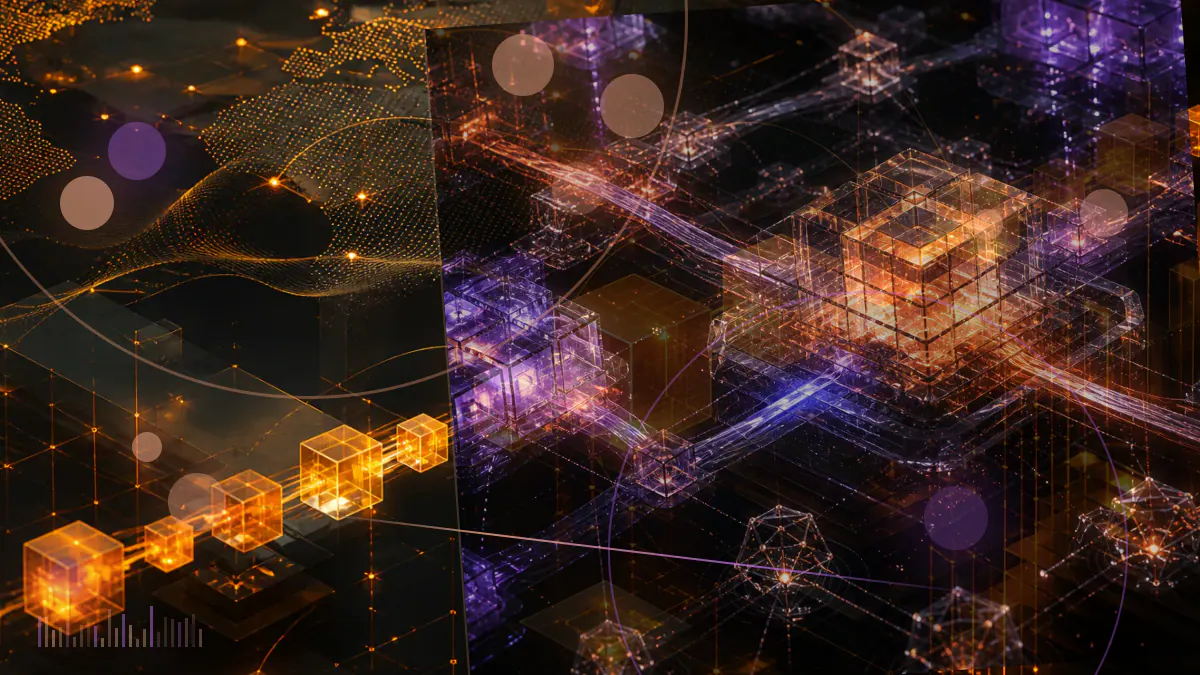 Conceptual illustration of a halted blockchain hub with disconnected rollup networks and a security warning