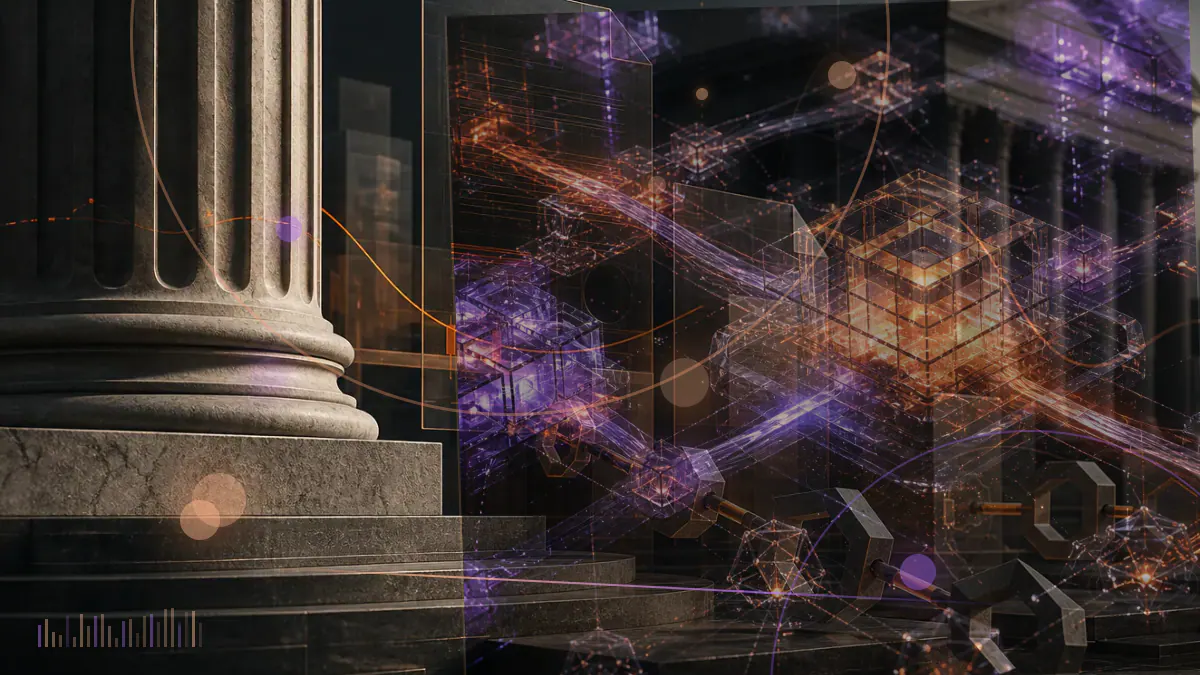 Conceptual illustration of interconnected blockchain nodes forming a public computing network around an ICP token symbol