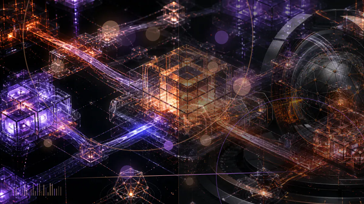 Conceptual illustration of an IOTA Tangle network resuming confirmations as ledger nodes synchronize after a software patch