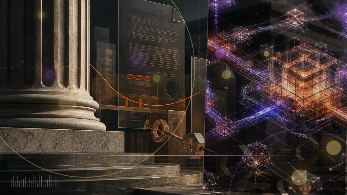 Conceptual illustration of cryptocurrency-mining computers dimming beside Iran’s strained electricity grid