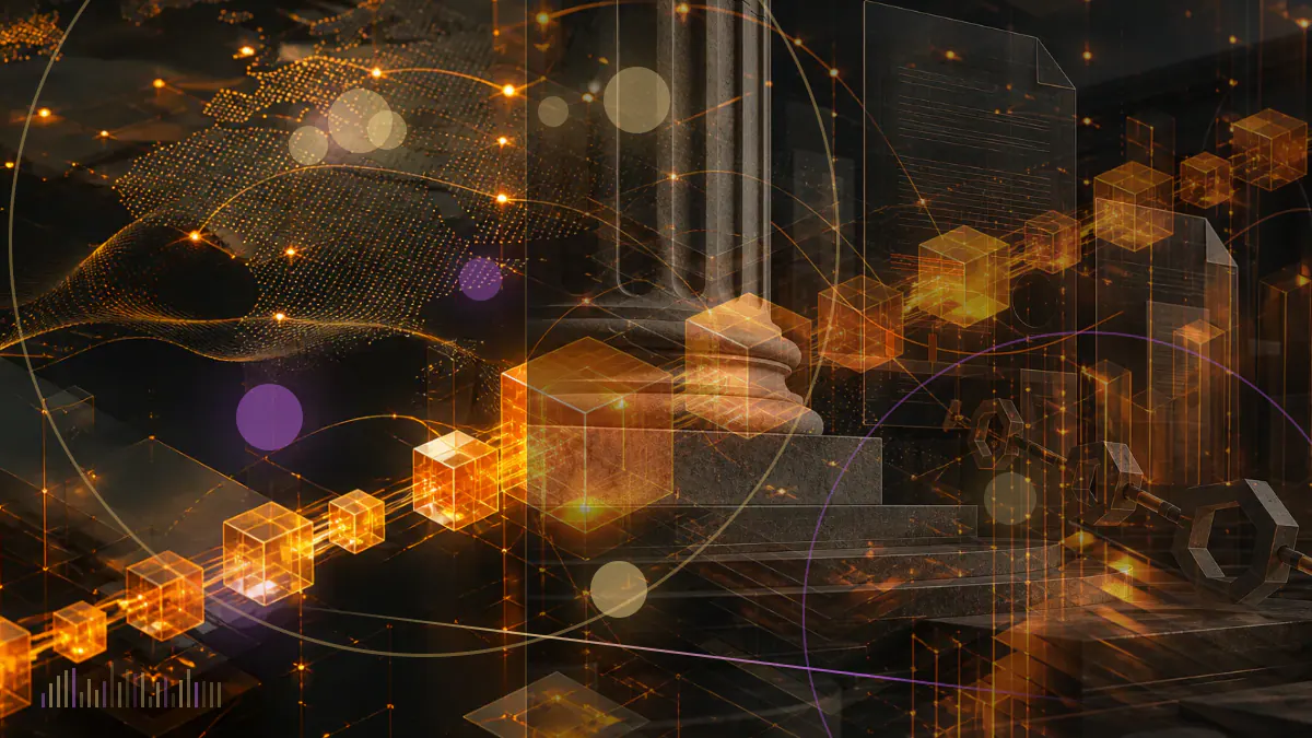 Conceptual illustration of a euro-denominated regulatory order beside a digital-asset transaction-monitoring grid