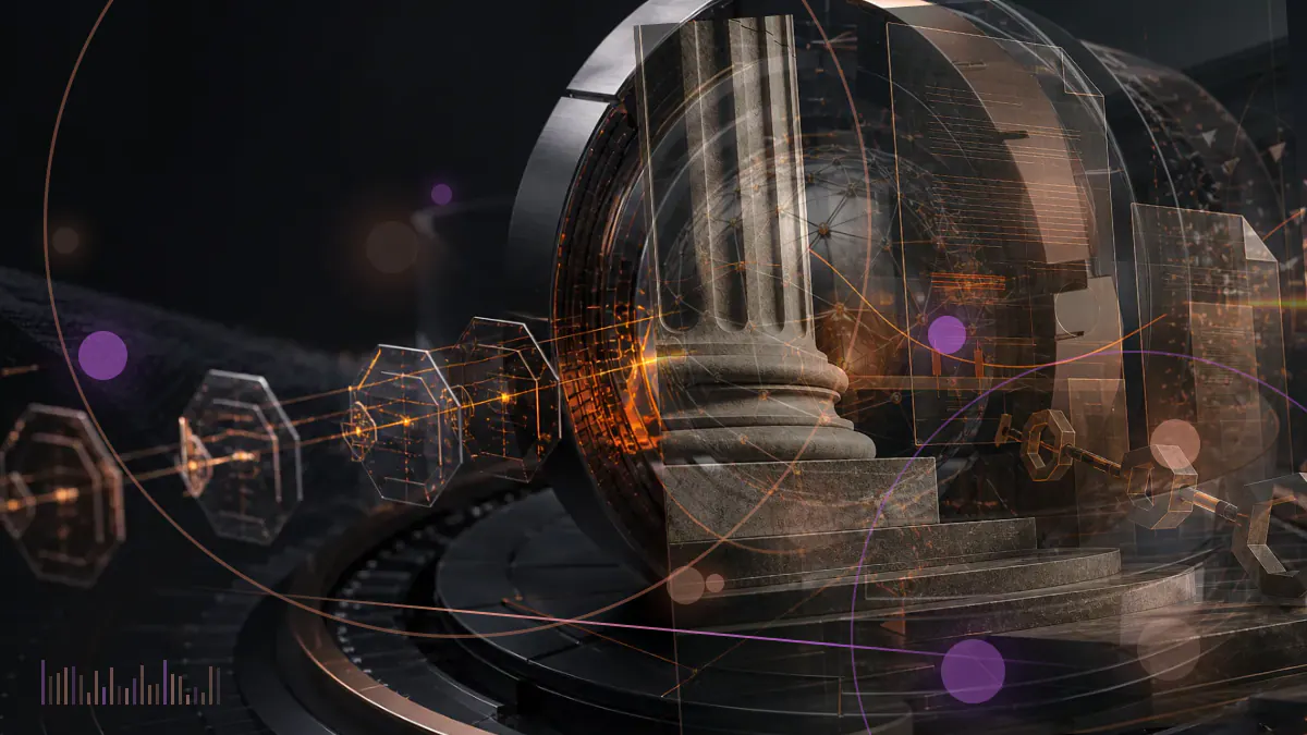Conceptual illustration of a stablecoin peg fracturing as TITAN tokens multiply across a Polygon network ledger