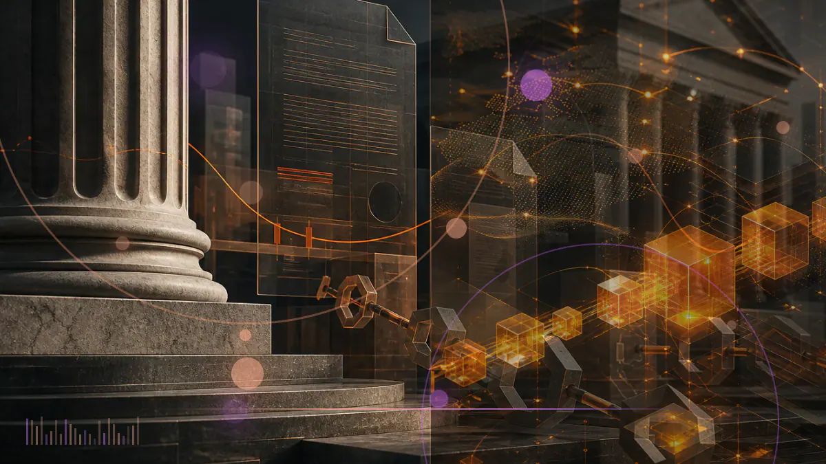 Conceptual illustration of an institutional equity-index fund connecting to the Stellar blockchain