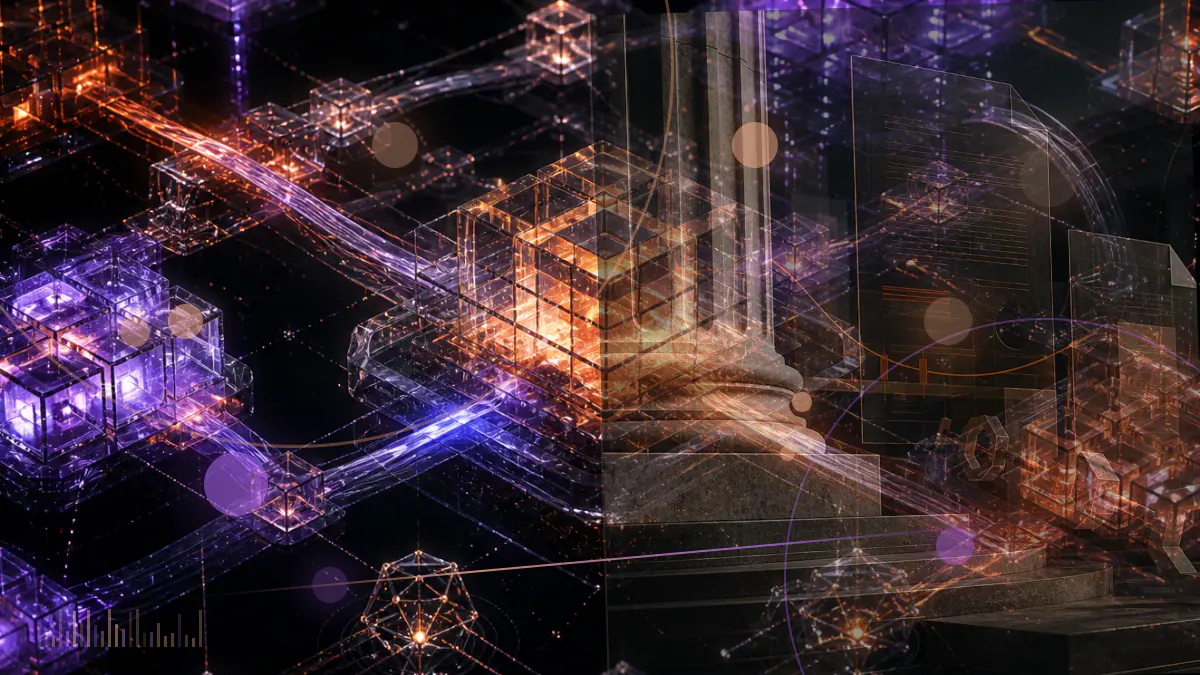 Conceptual illustration of tokenized money-market fund shares moving across a permissioned institutional blockchain as derivatives collateral