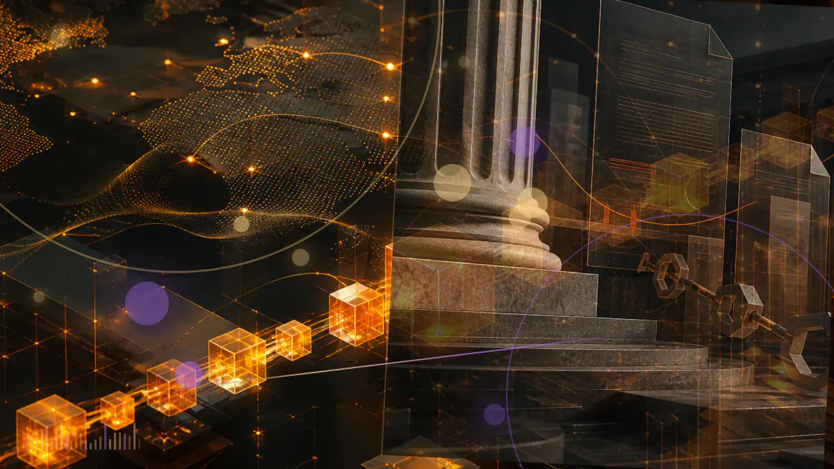 Conceptual illustration of Bitcoin mining rigs going dark beside an overloaded Central Asian power grid
