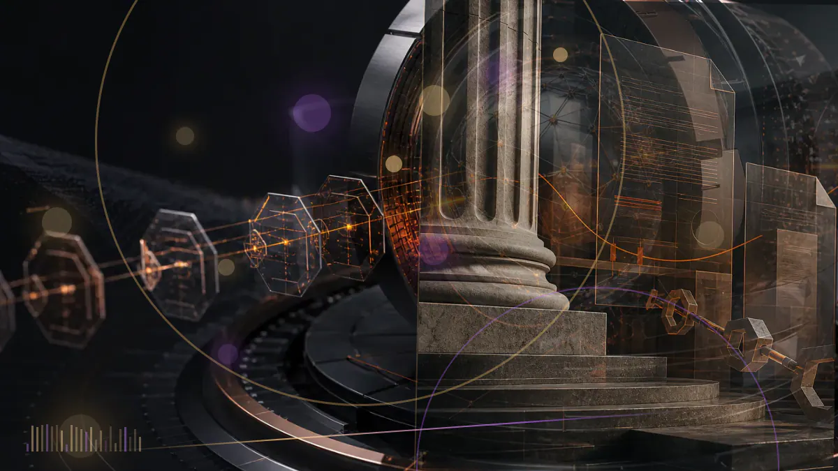 Conceptual illustration of linked cryptocurrency spot and futures markets surrounding a bitcoin reference-rate dial