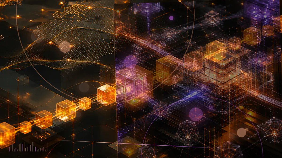 Conceptual illustration of bitcoin and ether tokens entering a third branch of an English property-law framework