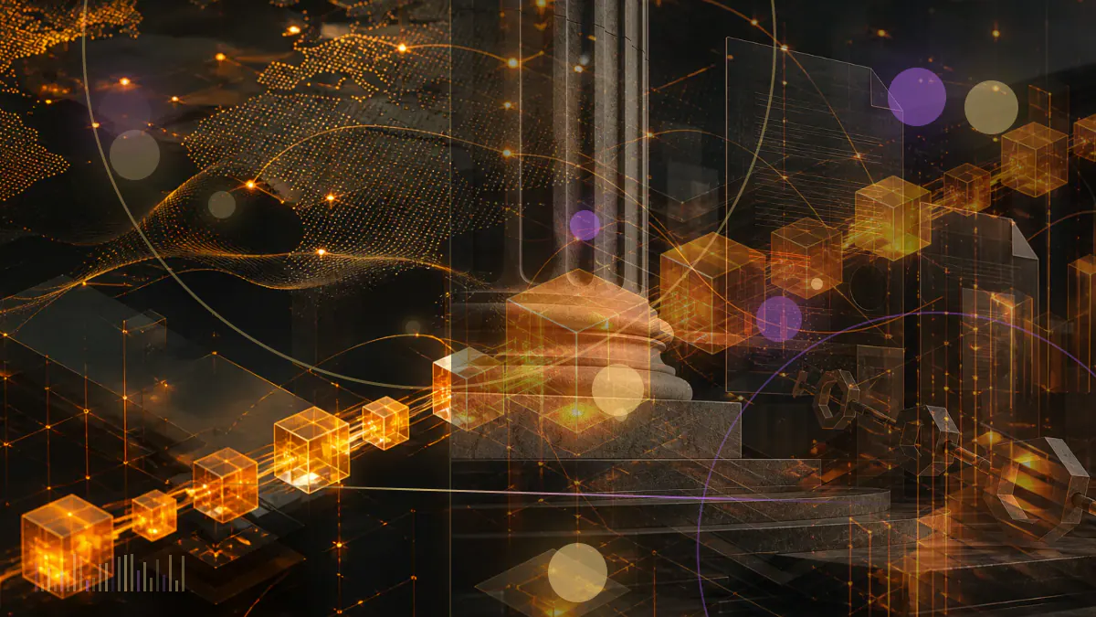 Conceptual illustration of a mobile messaging interface beside a digital-asset exchange order book and cryptocurrency symbols