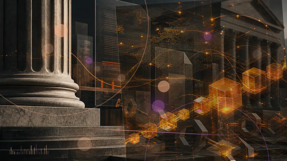 Conceptual illustration of a bank credit card being blocked at the entrance to a cryptocurrency trading network while a debit-card route remains open
