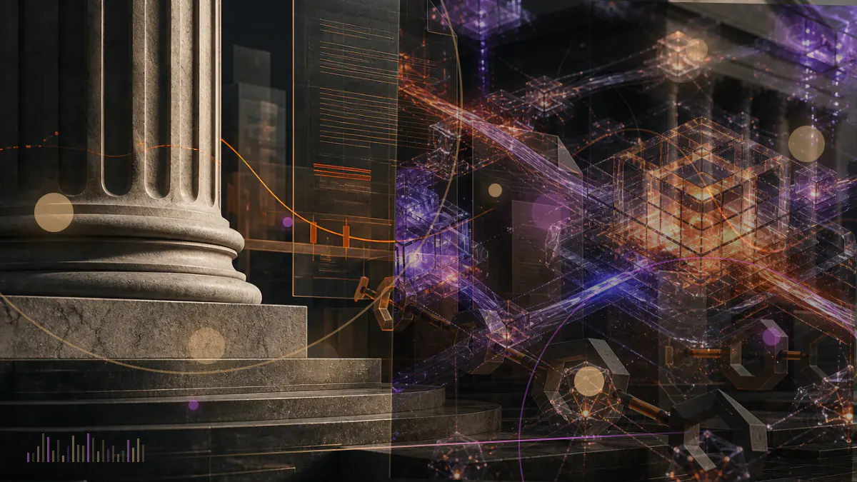 Conceptual illustration of an institutional cryptocurrency order book connecting digital assets with traditional market infrastructure