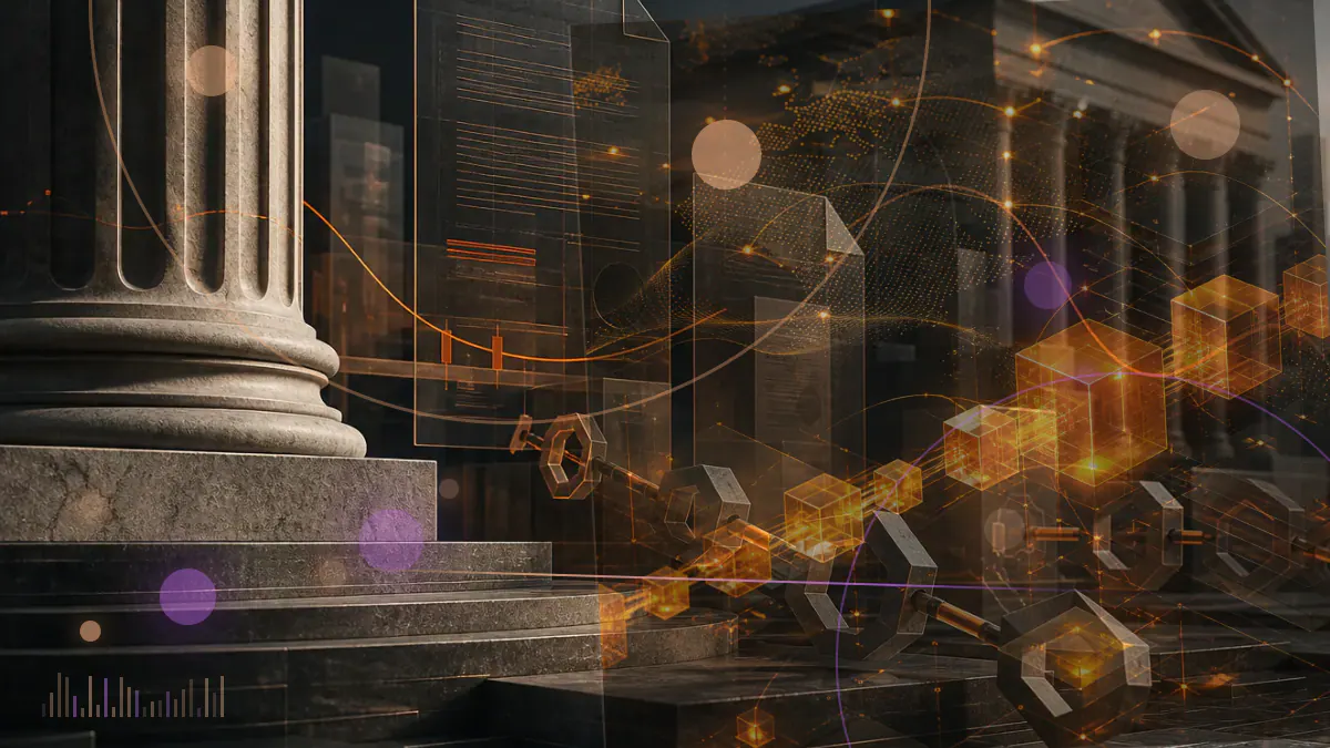 Conceptual illustration of token-weighted MakerDAO governance adjusting the Dai Stability Fee on Ethereum