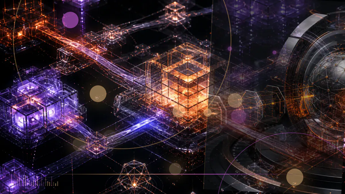 Conceptual illustration of Bitcoin mining infrastructure connecting with a secure European high-performance-computing data center