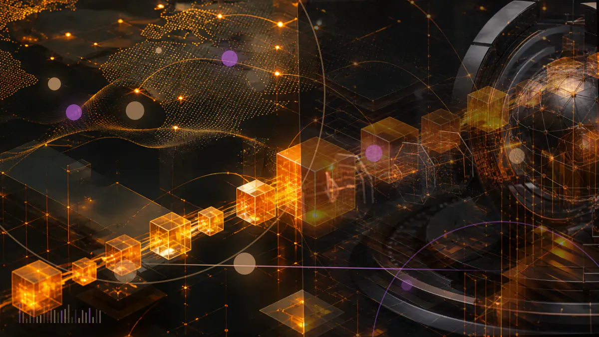 Conceptual illustration of a Texas Bitcoin-mining data center transferring between two corporate infrastructure operators