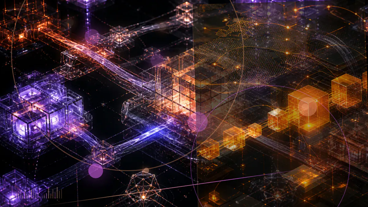 Conceptual illustration of interconnected bank payment rails and a permissioned distributed ledger linking institutions across borders