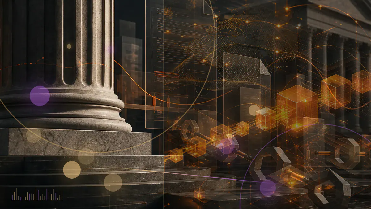 Conceptual corporate treasury ledger divided between ether and bitcoin holdings beside a digital imaging interface