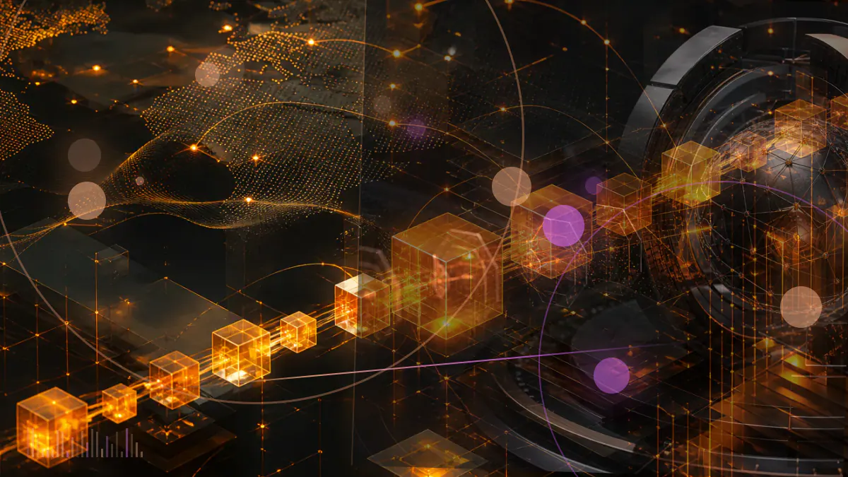 Conceptual illustration of a stablecoin-funded institutional investment connecting Abu Dhabi’s skyline with the Binance digital-asset exchange