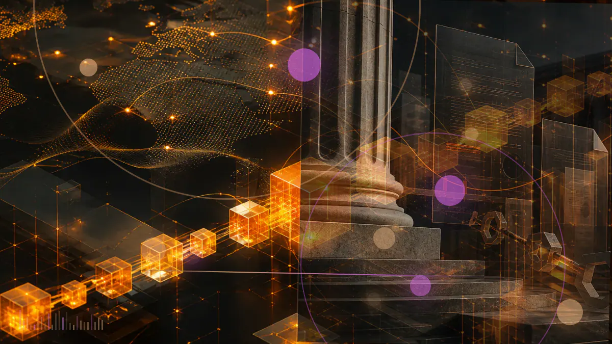 Conceptual illustration of a European regulatory gateway separating authorized crypto firms from platforms entering an orderly wind-down