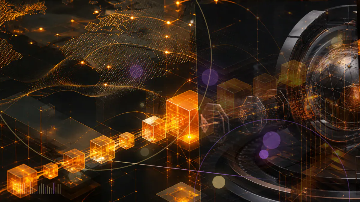 Conceptual illustration of public-company shares flowing into a corporate Bitcoin treasury containing 27,200 newly acquired coins