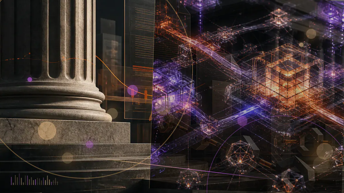 Conceptual illustration of publicly traded shares flowing into a corporate bitcoin treasury ledger marked 193,000 BTC