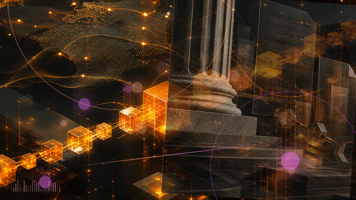 Conceptual illustration of bitcoin moving out of and back into a public company treasury ledger alongside tax and equity records