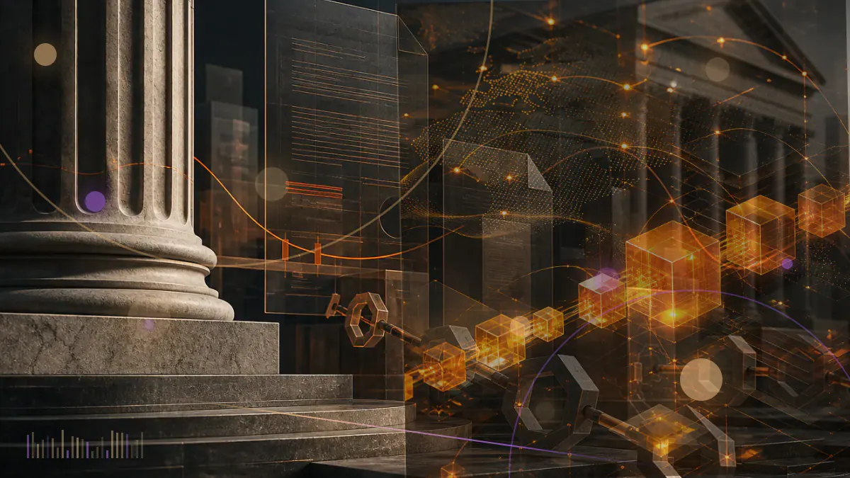 Conceptual illustration of a corporate convertible note connected to a bitcoin treasury reserve