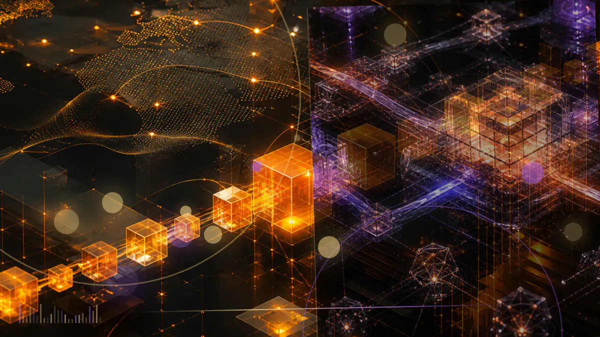 Conceptual illustration of a mobile remittance application connecting dollars with bitcoin, ether and litecoin symbols