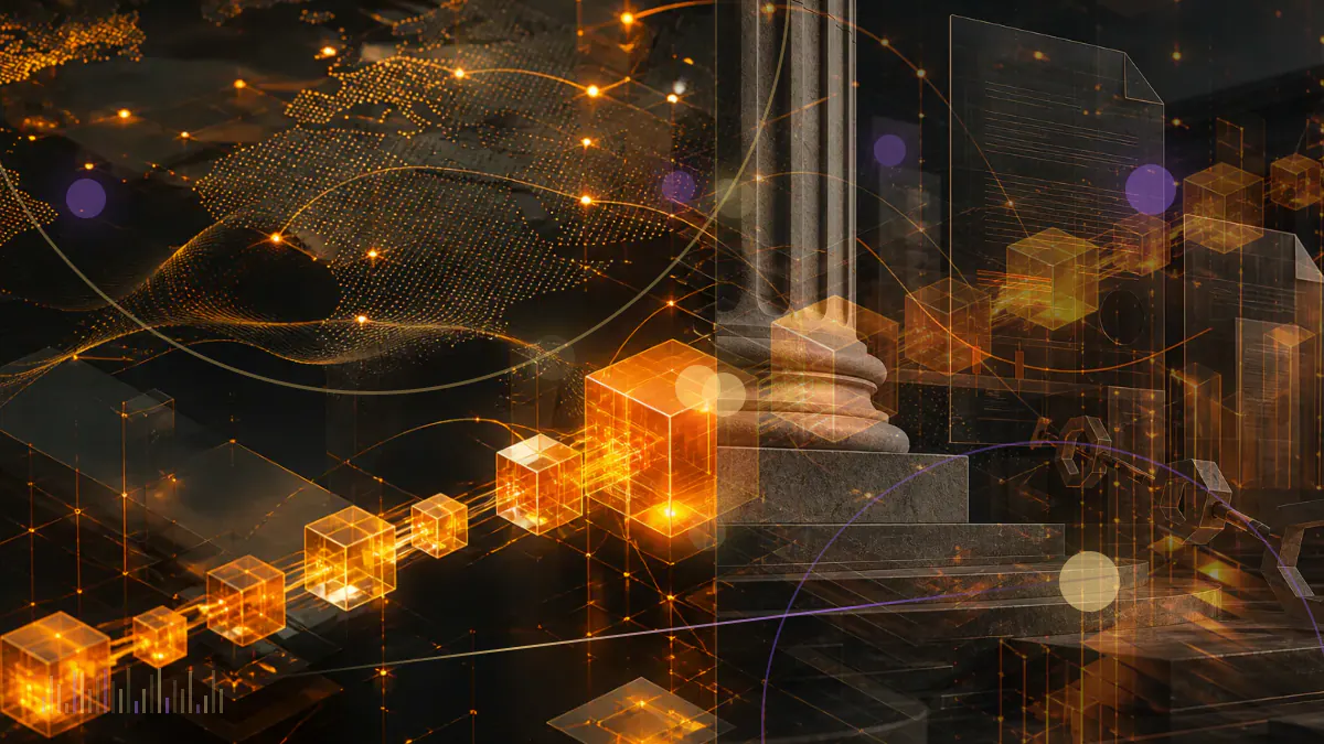 Conceptual illustration of institutional capital flowing into payment infrastructure connecting fiat currency with cryptocurrency networks