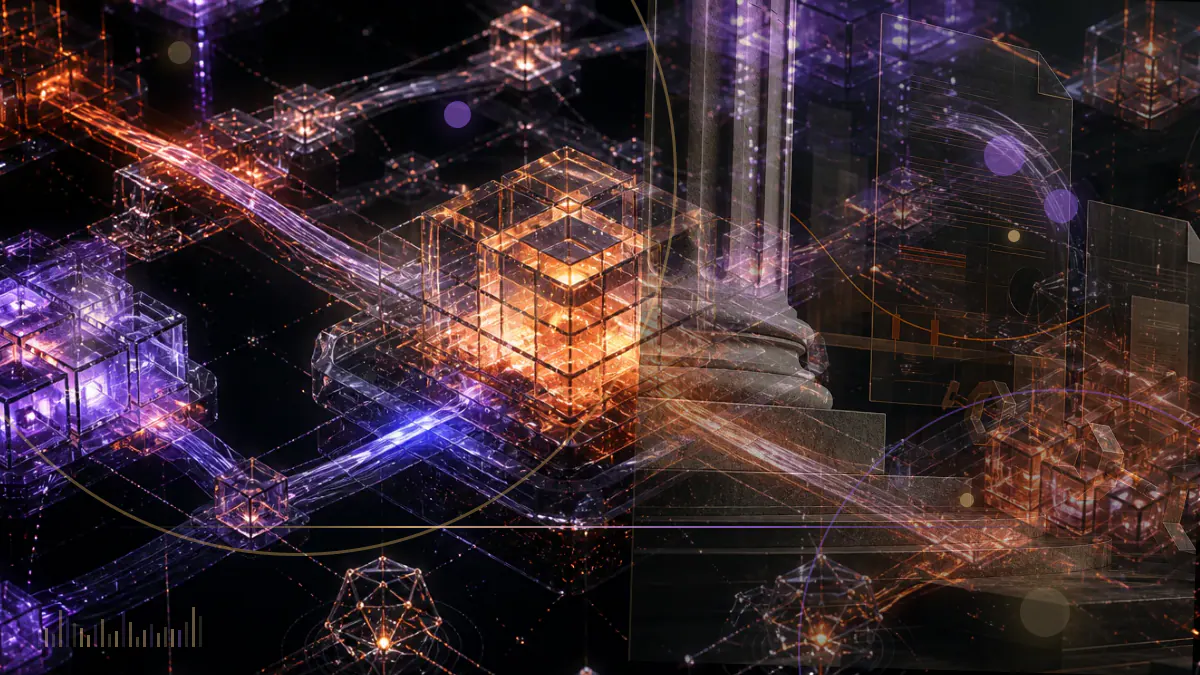 Conceptual illustration of Bitcoin and Solana symbols entering separate institutional trust structures beside an SEC filing ledger