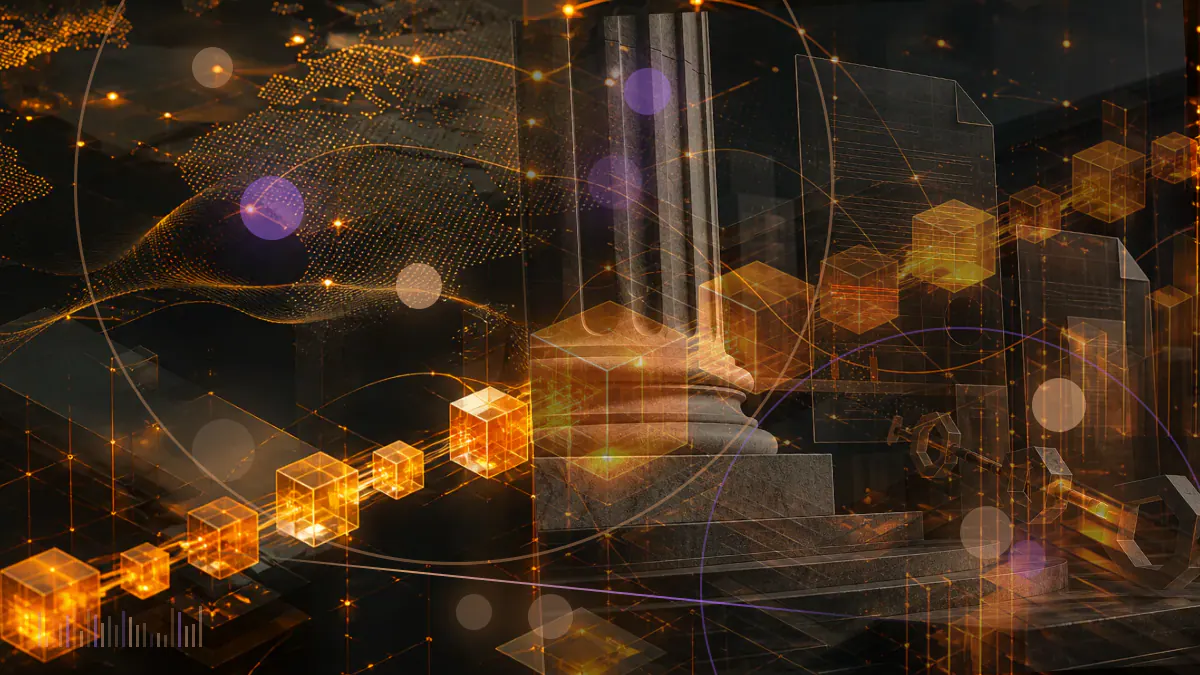 Conceptual illustration of Bitcoin and Bitcoin Cash moving from a Mt. Gox rehabilitation ledger through exchange channels toward waiting creditors