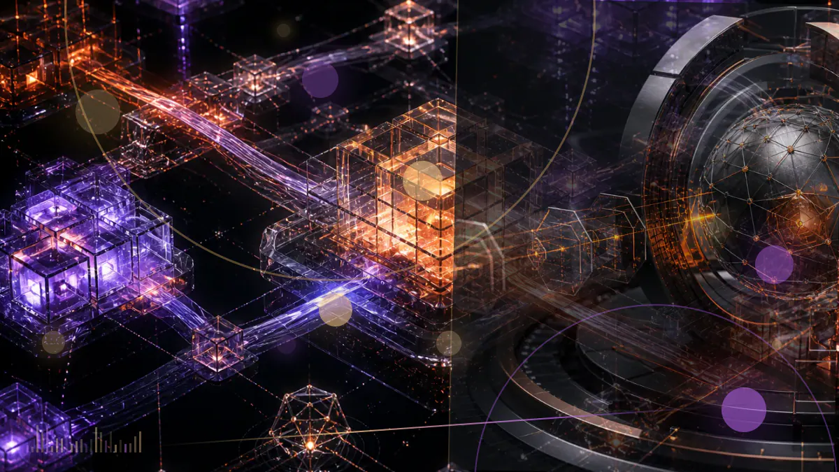 Conceptual illustration of six digital-asset networks secured inside a regulated institutional custody vault