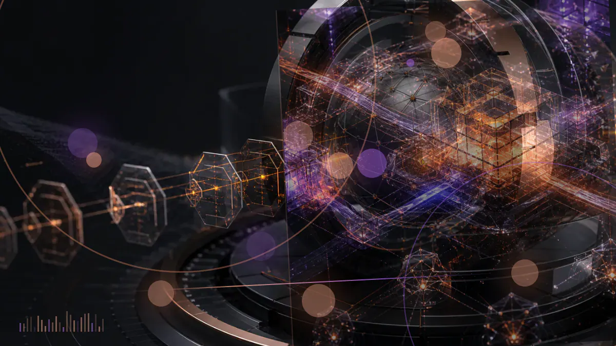 Conceptual illustration of proof-of-work mining computers connected to a carbon-fueled power plant beneath a New York regulatory document