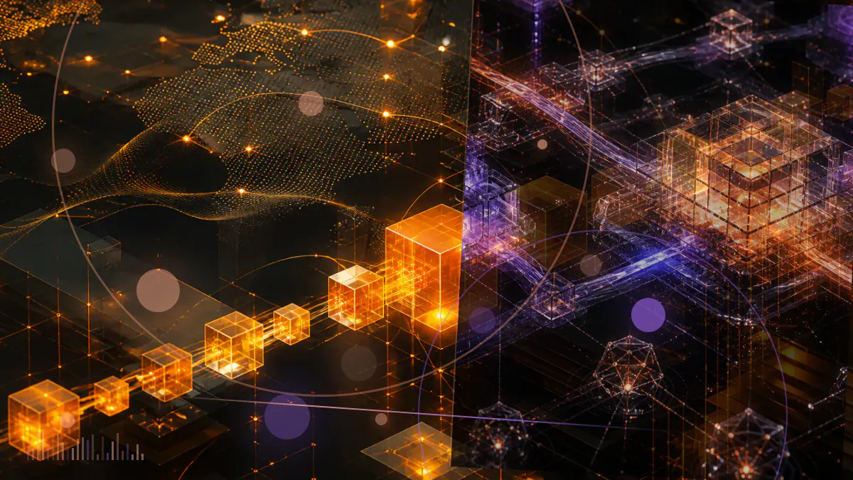 Conceptual illustration of cryptocurrency mining computers connected to a hydroelectric grid and a regulated electricity tariff